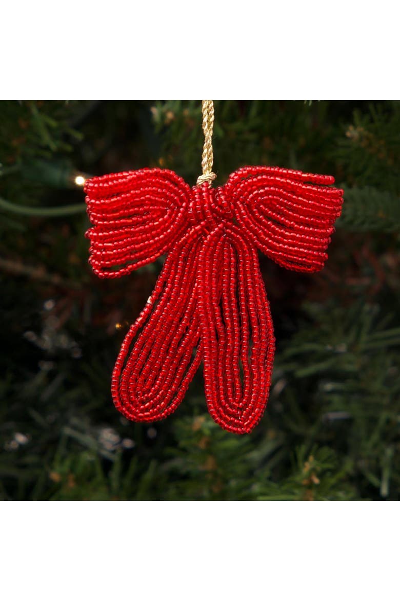Ribbon Beaded Red Christmas Tree Ornament, Alternate, color, Red