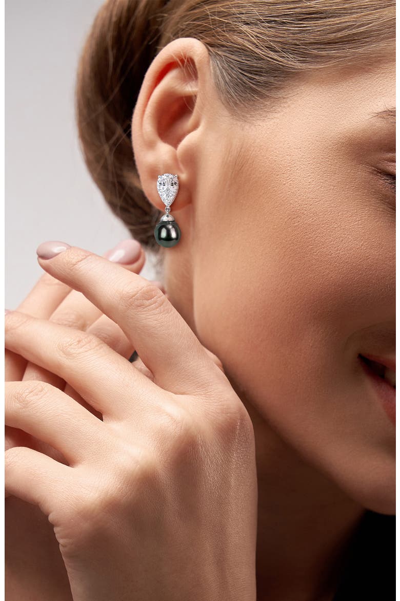 Cultured Tahitian Pearl Drop Earrings, Alternate, color, BLACK