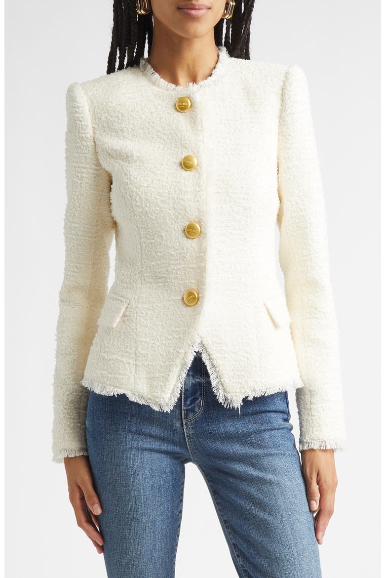 Nerina Fringe Bouclé Jacket, Main, color, IVORY