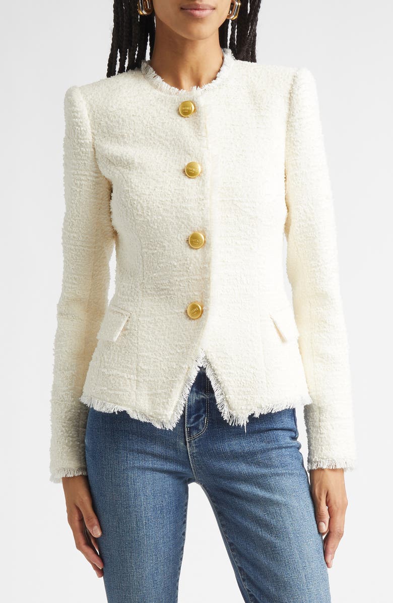 L'AGENCE Nerina Fringe Bouclé Jacket, Main, color, Ivory