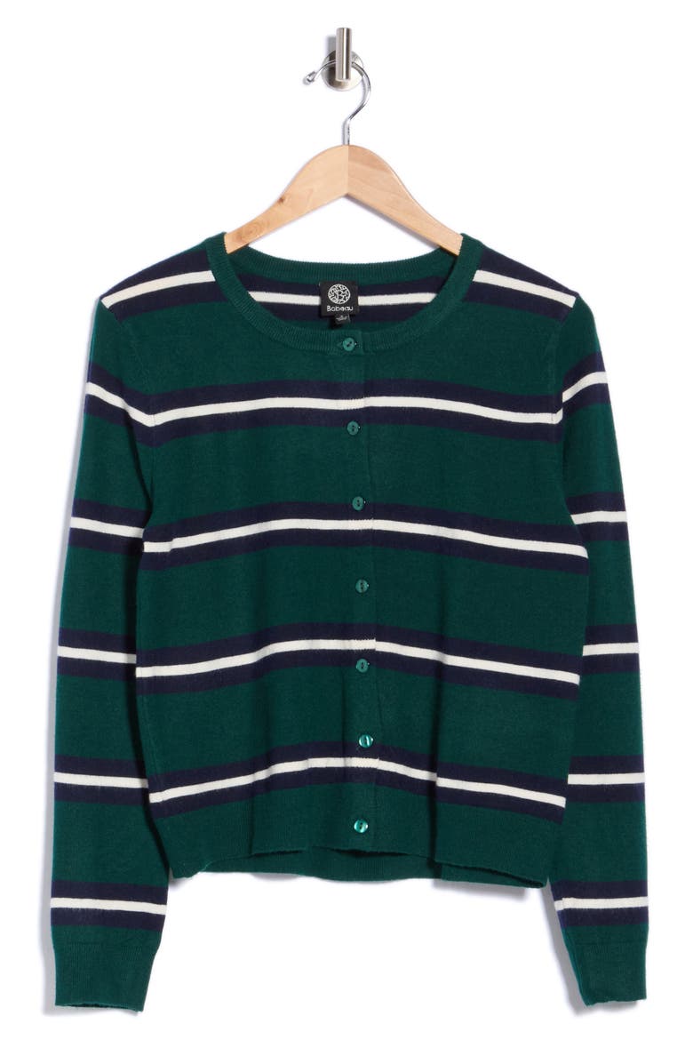 Buttoned Striped Cardigan, Main, color, GREEN/ DRK NAVY/ CREAM