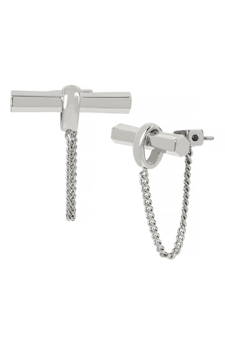 AllSaints Toggle & Chain Earrings, Main, color, Rhodium