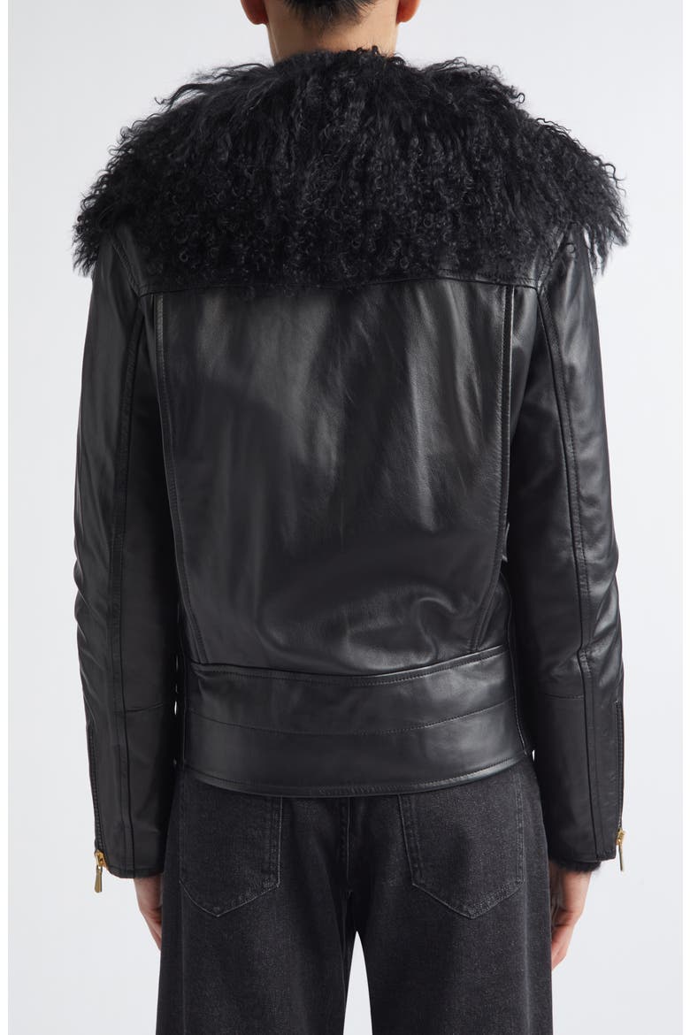 Genuine Shearling Collar Leather Biker Jacket, Alternate, color, 22 BLACK