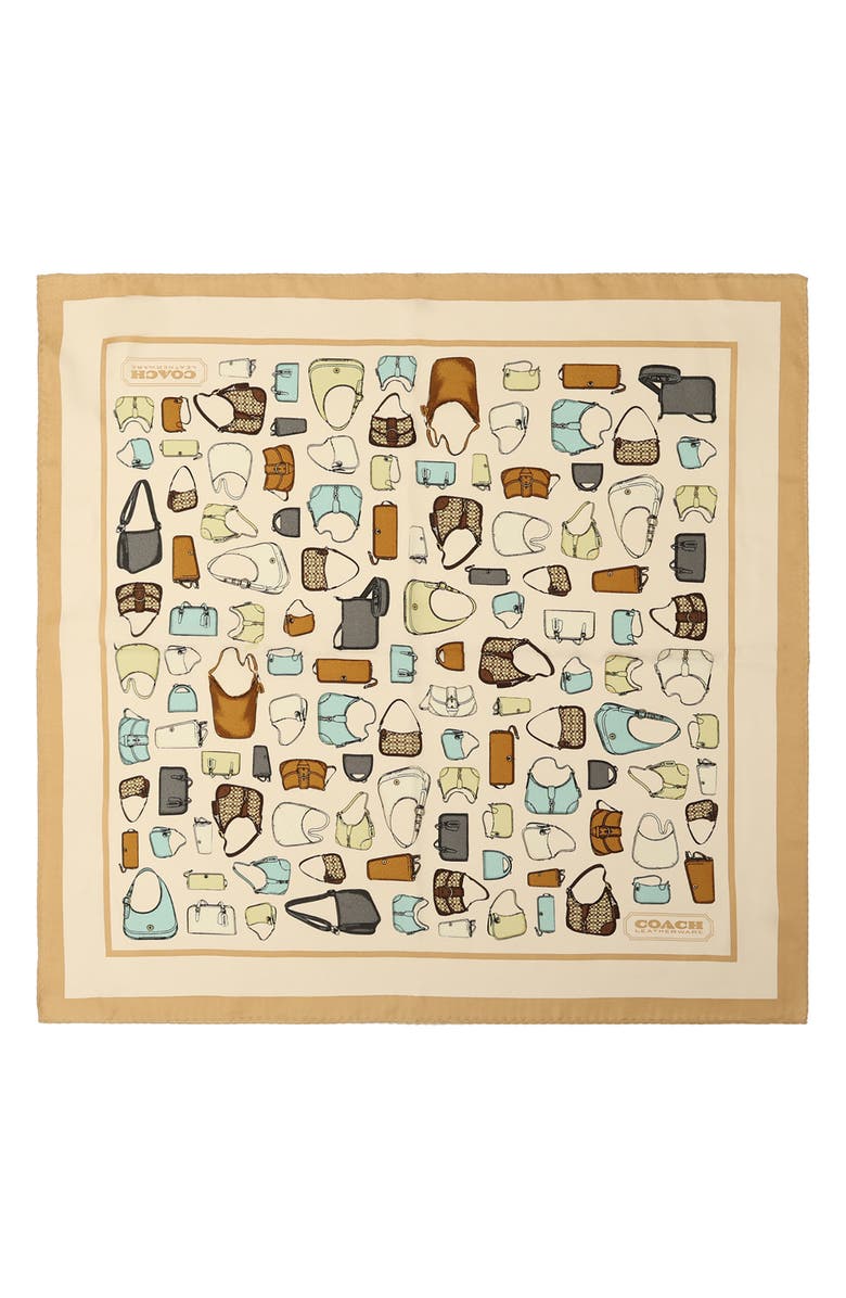 COACH Originals Print Silk Square Scarf, Alternate, color, Chalk