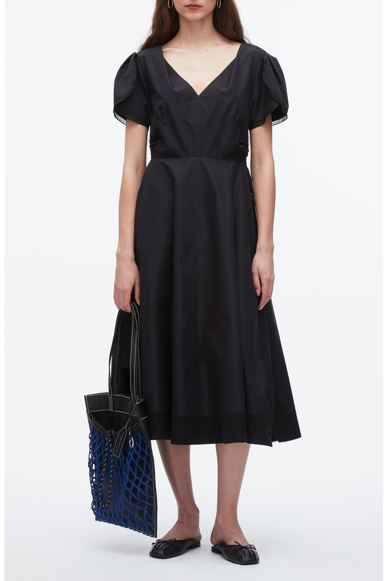 Tulip Sleeve A-Line Dress, Main, color, BLACK