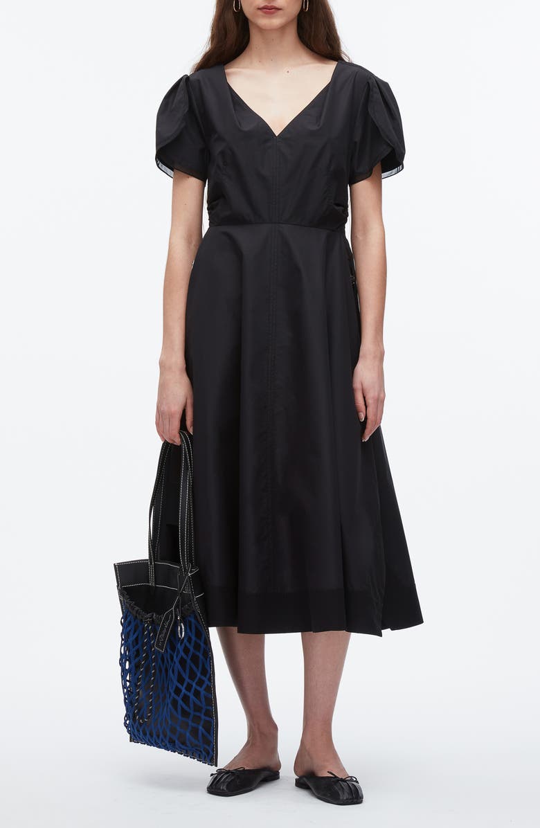 3.1 Phillip Lim Tulip Sleeve A-Line Dress, Main, color, Black