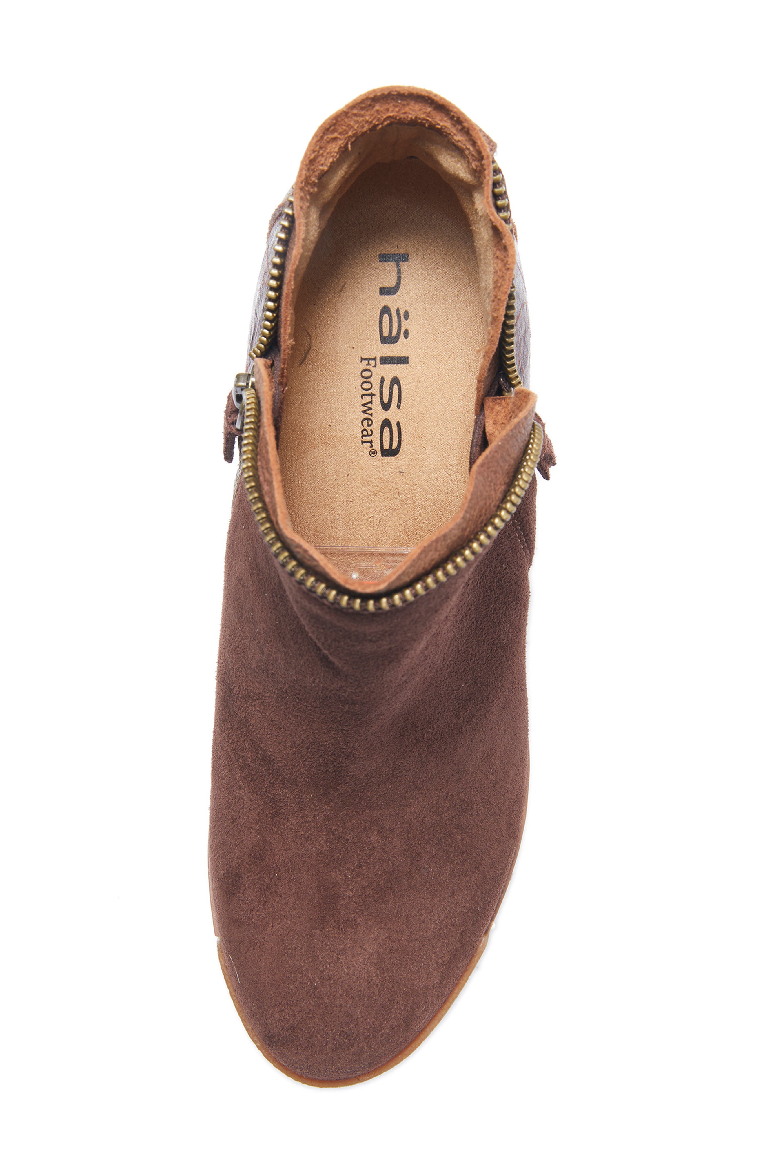 Dana Wedge Bootie, Alternate, color, DARK BROWN SUEDE WITH FOLIAGE