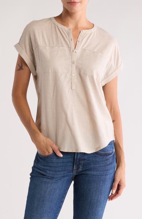 Mixed Media Short Sleeve Cotton & Modal Henley