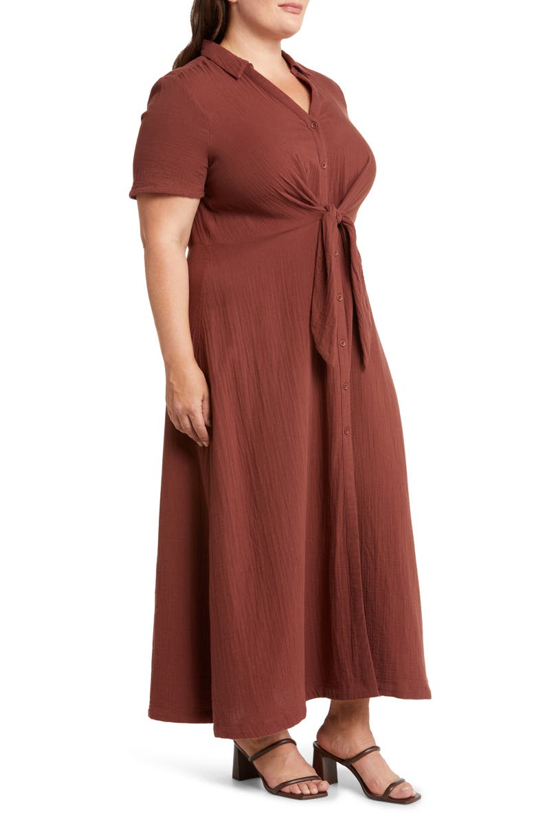 Caslon<sup>®</sup> Tie Front Cotton Gauze Maxi Dress, Alternate, color, Brown Raisin