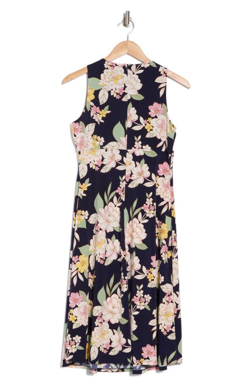 London Times Floral Print Sleeveless Dress In Navy Ivory