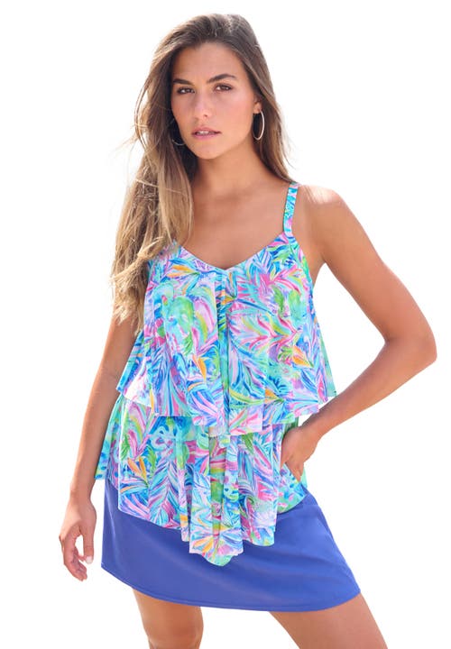 Swim 365 Mesh Double-tier Tankini Top In Multi