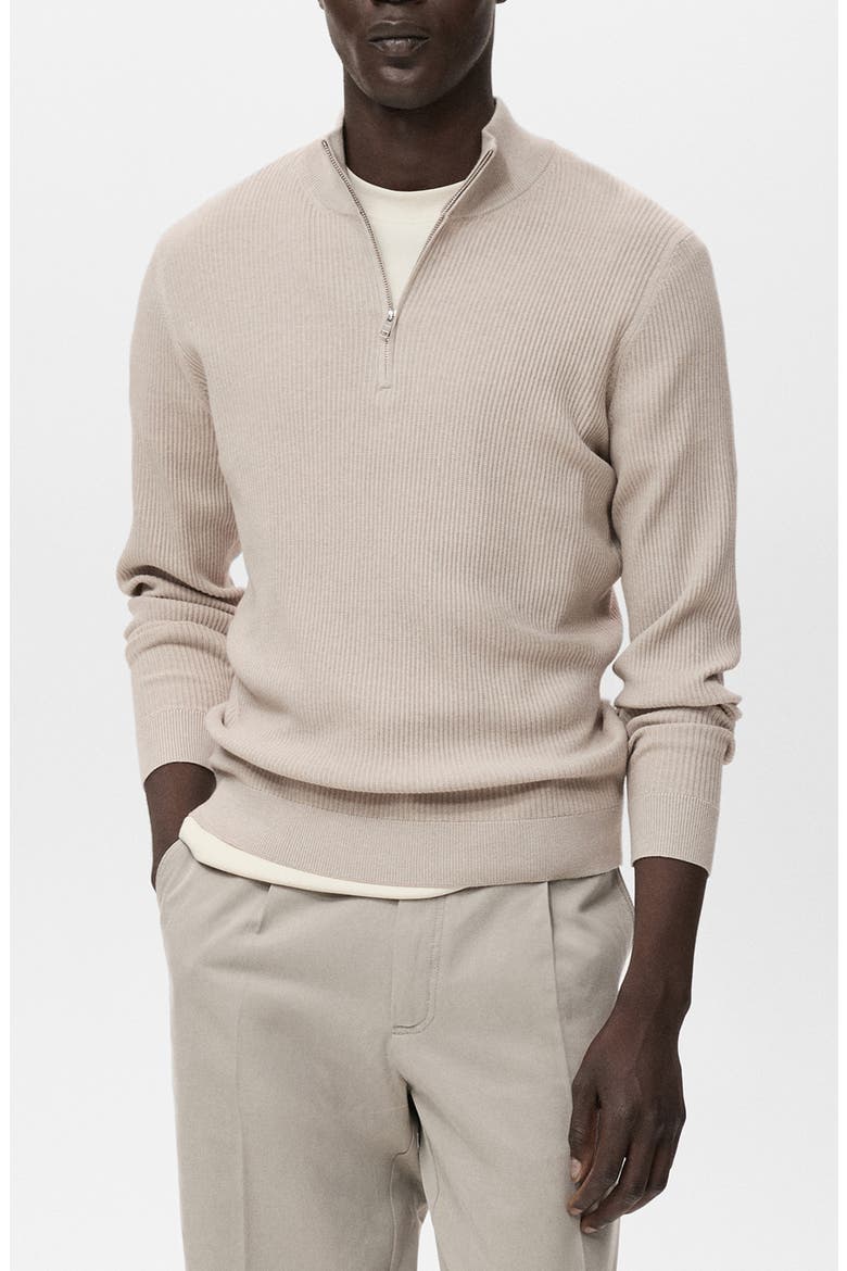 Rib Quarter Zip Sweater, Main, color, BEIGE