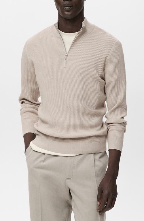Mango Rib Quarter Zip Sweater In Neutral