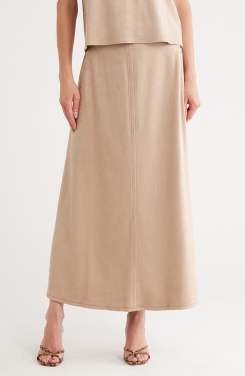 The Lillian Slim Faux Suede Midi Skirt