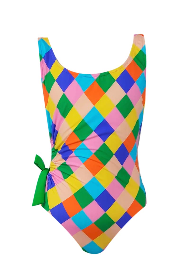 Kids' Cube Pattern Multicolor One-Piece Swimsuit, Main, color, Multicolor
