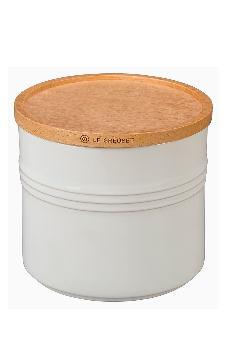 Le Creuset Glazed Stoneware 1 1/2 Quart Storage Canister with Wooden Lid, Main, color,