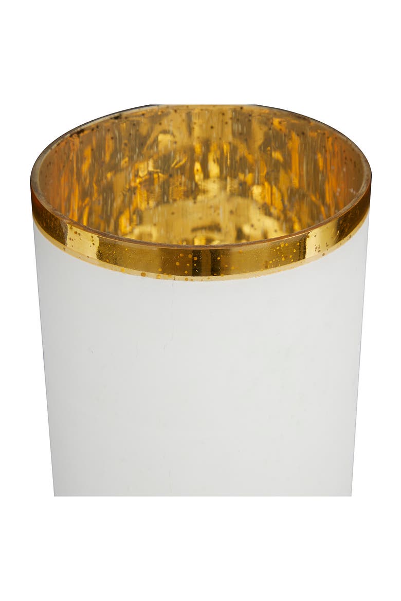 White Glass Pillar Hurricane Lamp with Goldtone Interior - Set of 3, Alternate, color, WHITE