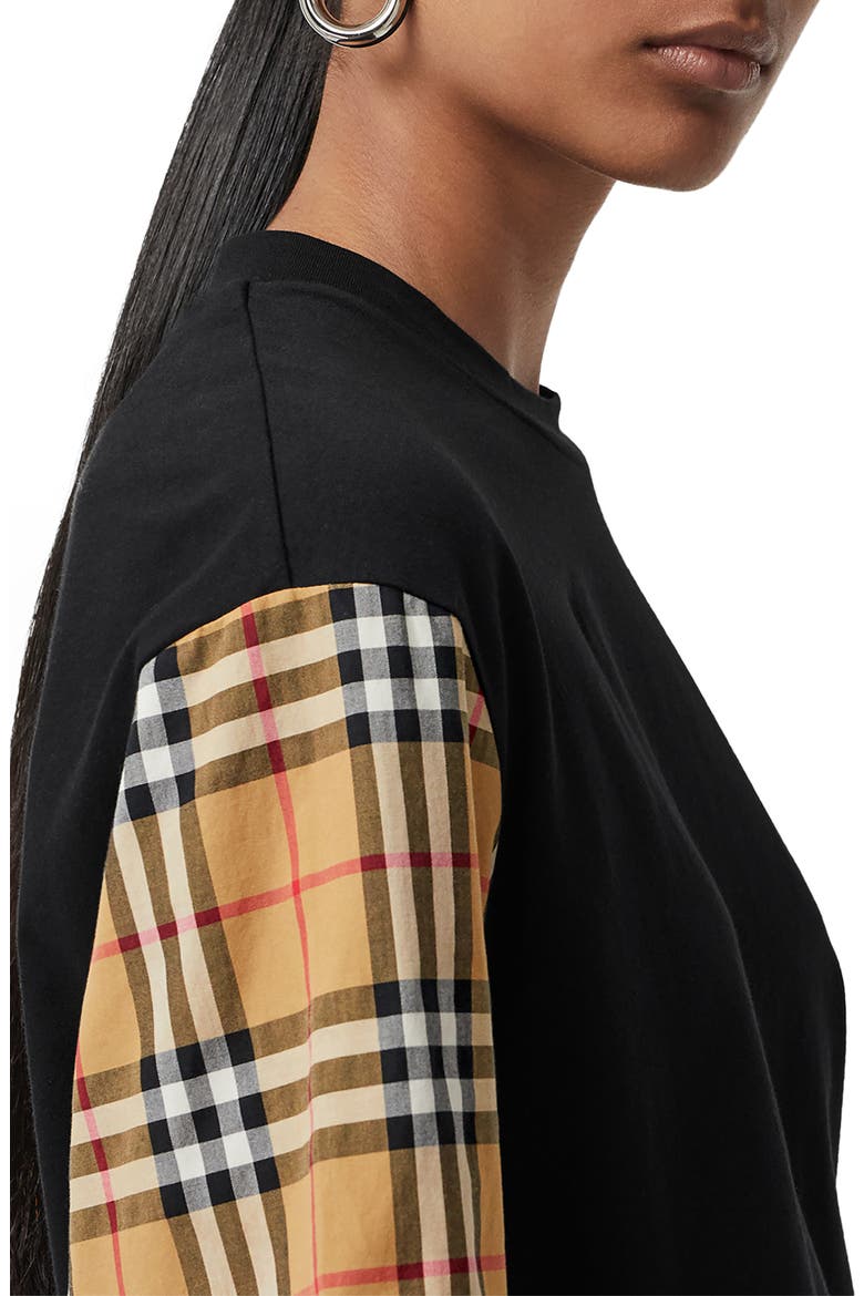 Serra Vintage Check Sleeve Tee, Alternate, color, BLACK