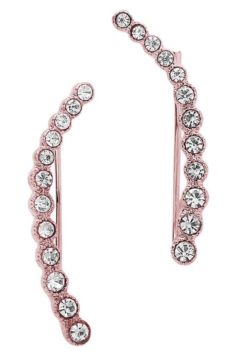 18K Rose Gold Plated CZ Graduated Crawler Earrings, Alternate, color, ROSEGOLD