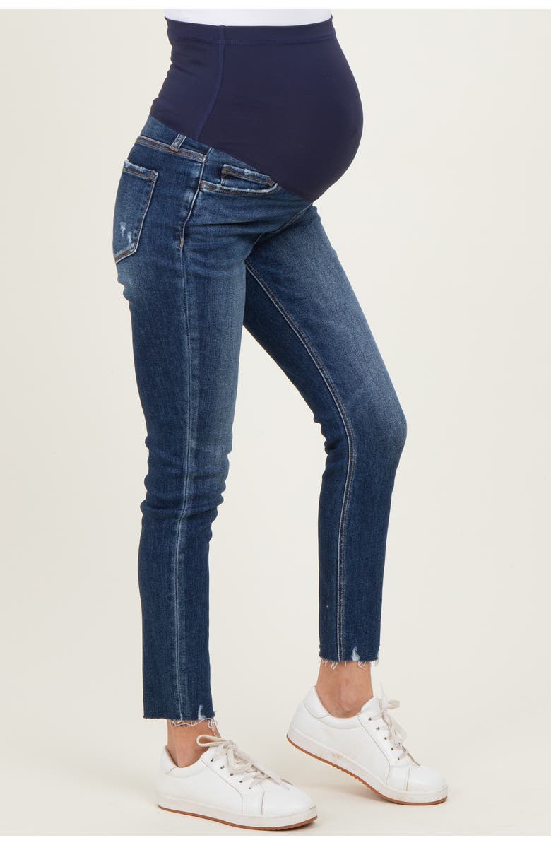 PinkBlush Raw Hem Cropped Skinny Maternity Jeans, Alternate, color, Navy Blue