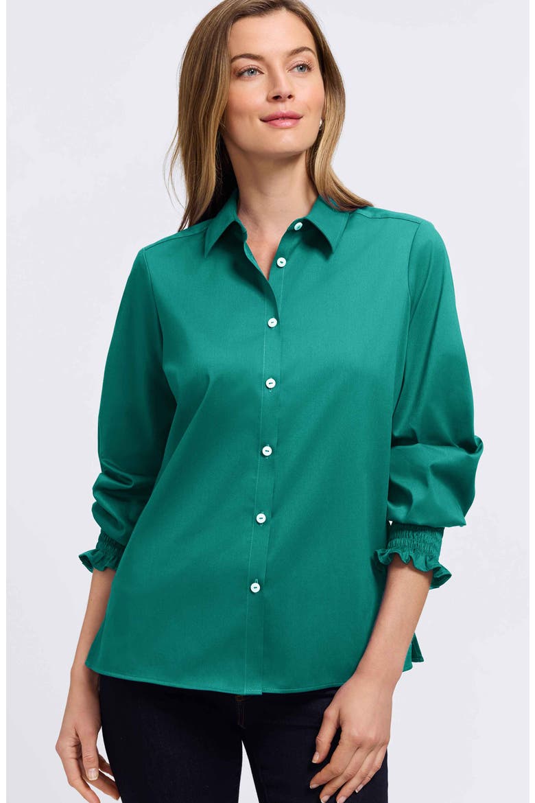 Avril Matte Sateen Button-Up Shirt, Alternate, color, EMERALD