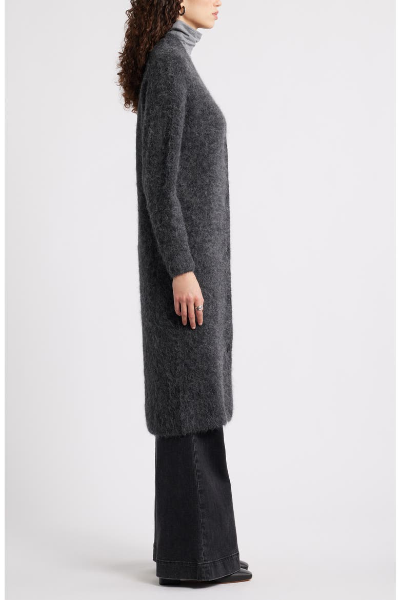 Long Fuzzy Alpaca Blend Cardigan, Alternate, color, GREY DARK CHARCOAL