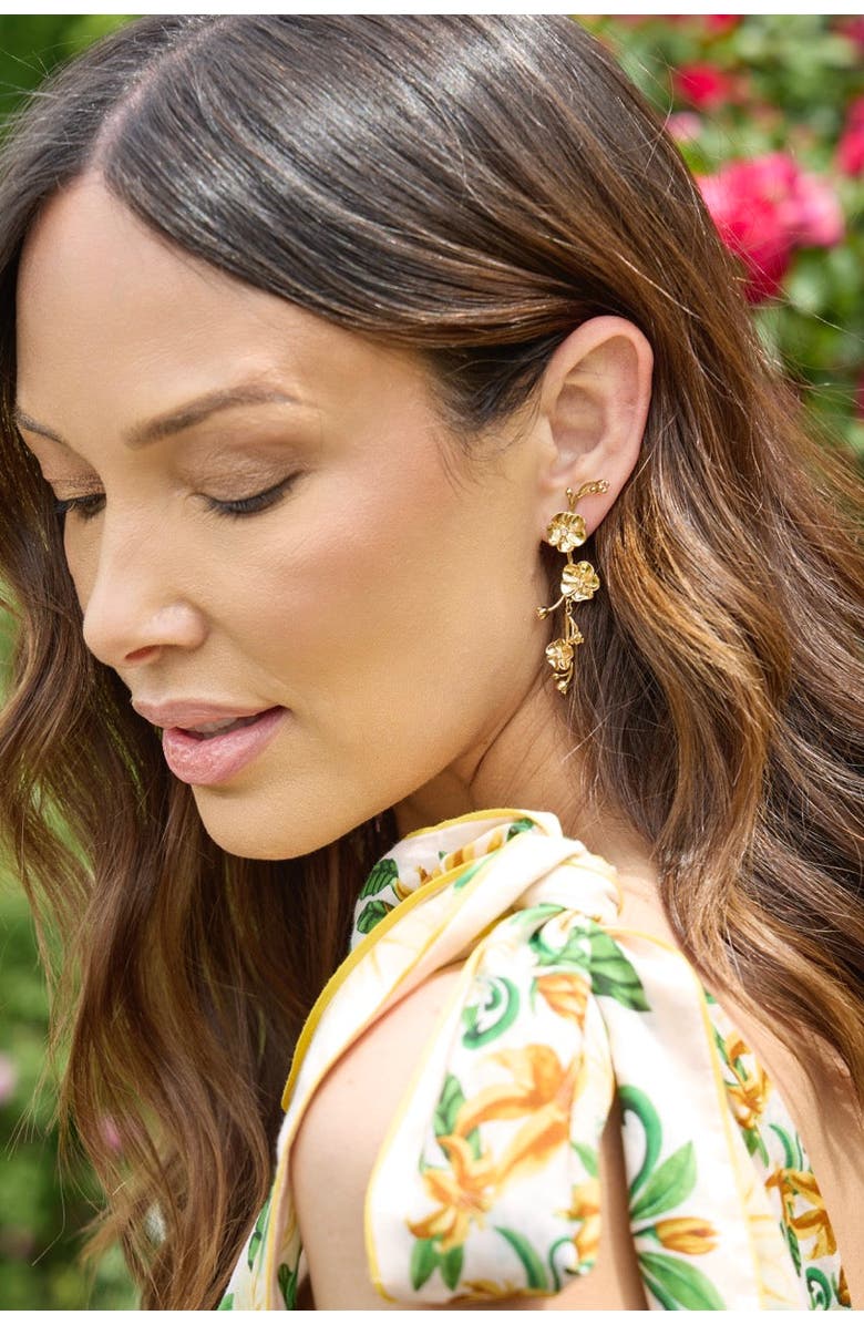 Alex and Ani New York Botanical Garden<sup>®</sup> 2-in-1 Pansy Statement Earrings, Alternate, color, Gold