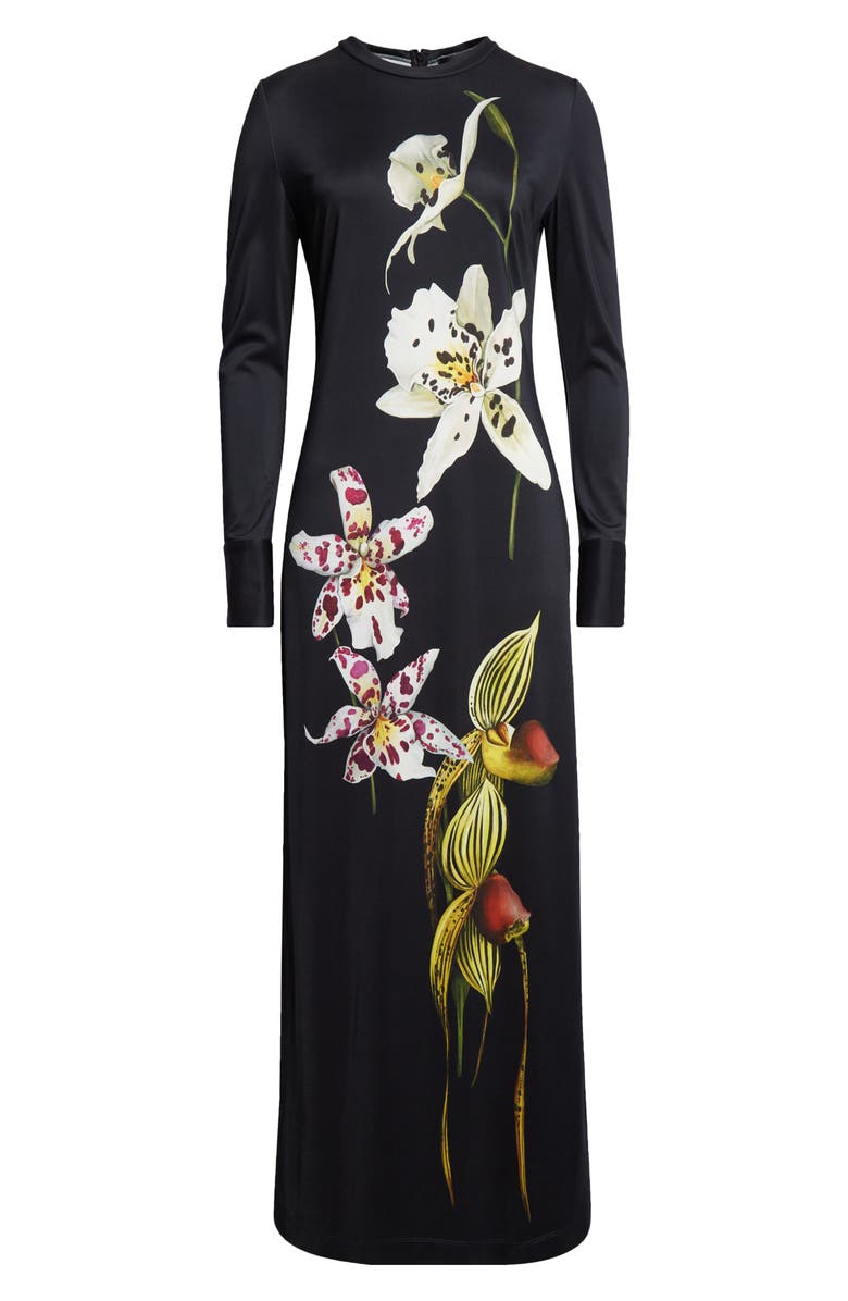 Oscar de la Renta Orchid Print Long Sleeve Jersey Dress, Alternate, color, 