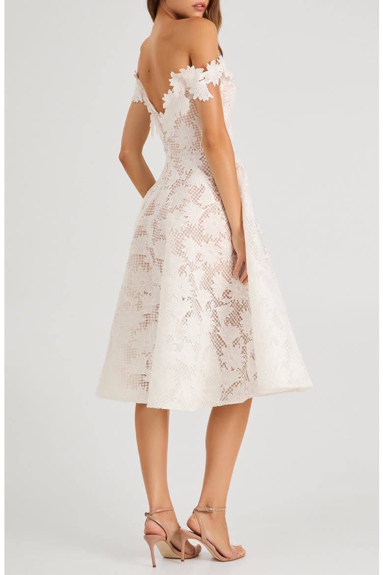 Valentina Floral Appliqué Off the Shoulder Cocktail Midi Dress, Alternate, color, OFF WHITE