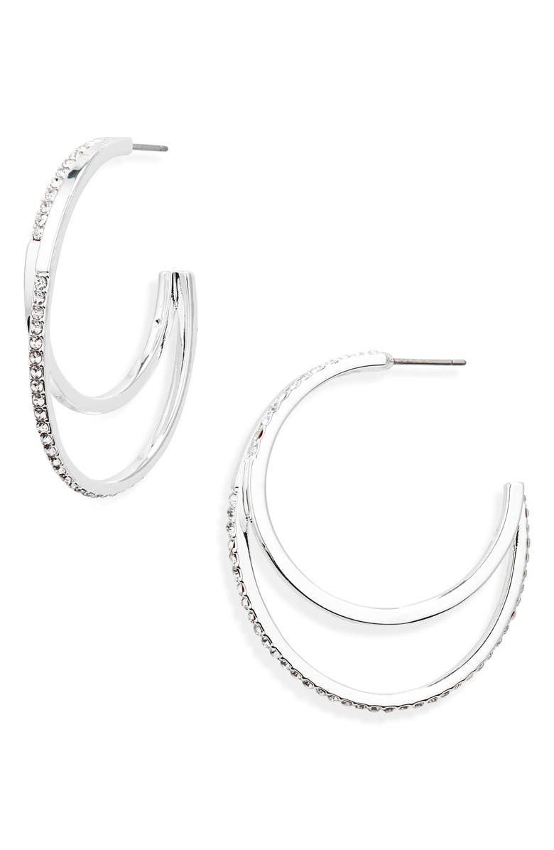 Anne Klein Crystal Double Row Hoop Earrings, Main, color,
