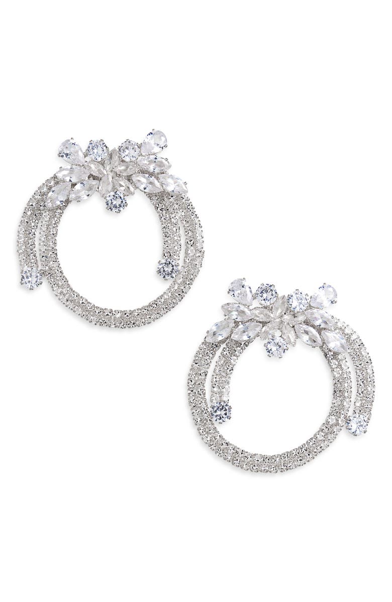 Tasha Cluster & Pavé Open Circle Earrings, Main, color, Silver Crystal Cz