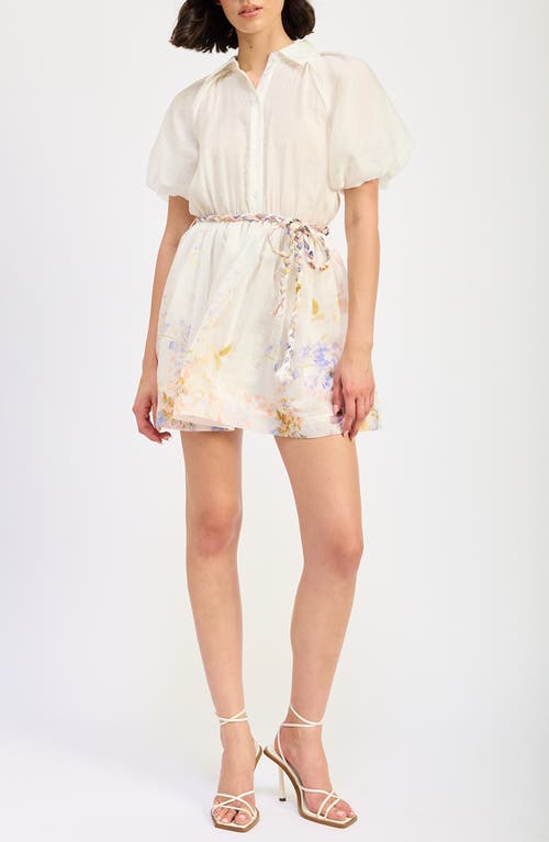 En Saison Taylorann Puff Sleeve Minidress In Ivory Violet Orange