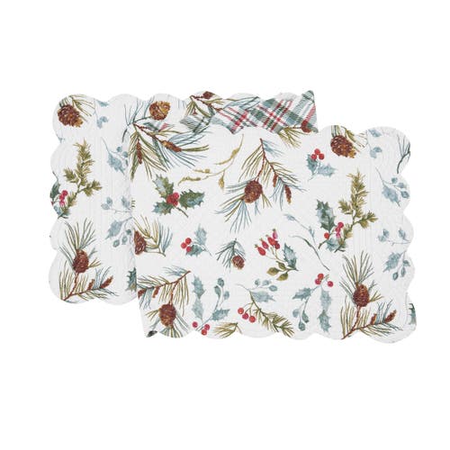 C & F Home C&f Home Edith Quilted Reversible Holly Botanical Table Runner 14" X 51" In White
