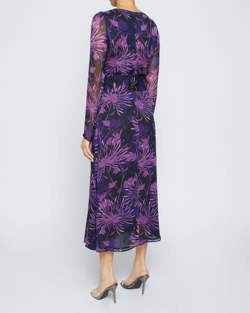 Santorelli Printed Cowl Neck Midi Dress In Cool Purple