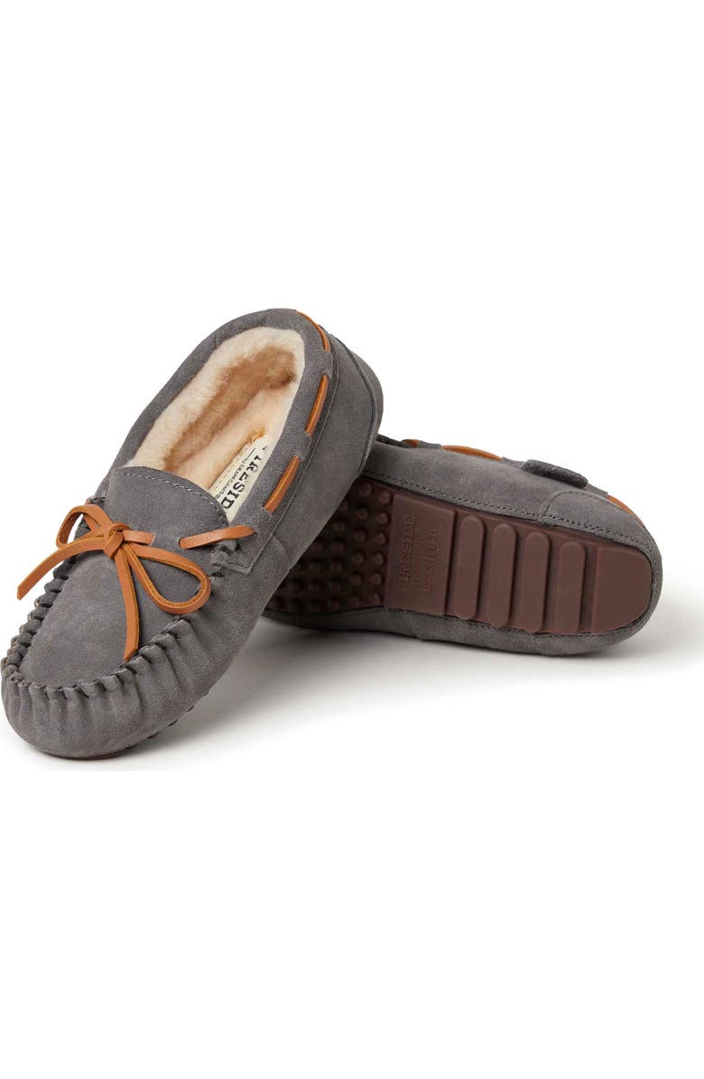DEARFOAMS Kids' Fireside Parke Genuine Shearling Moccasin Slipper, Alternate, color, Grey