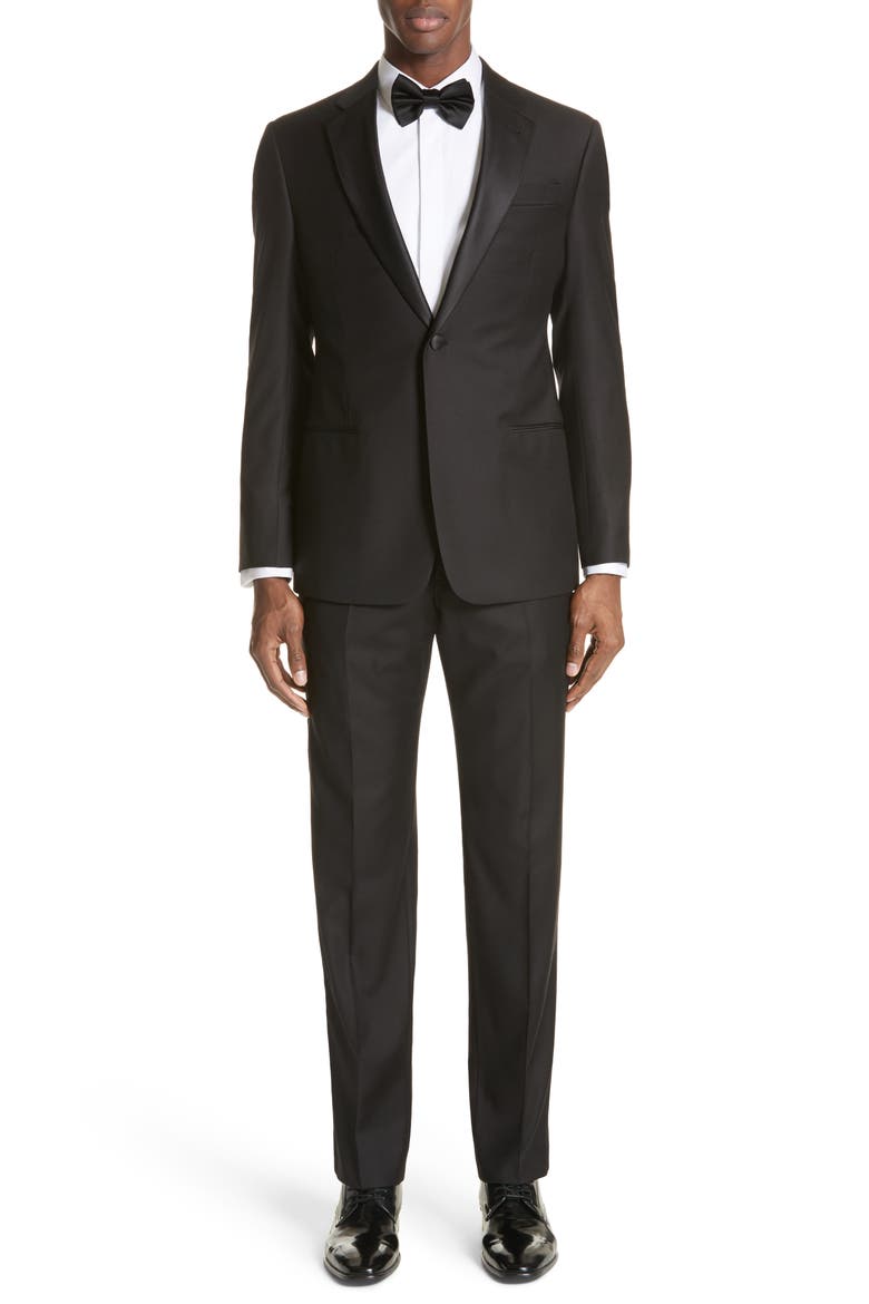 Trim Fit Wool Tuxedo, Main, color, BLACK