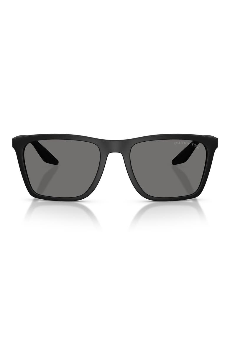 56mm Polarized Pillow Sunglasses, Main, color, MATTE BLACK / DARK GREY POLAR