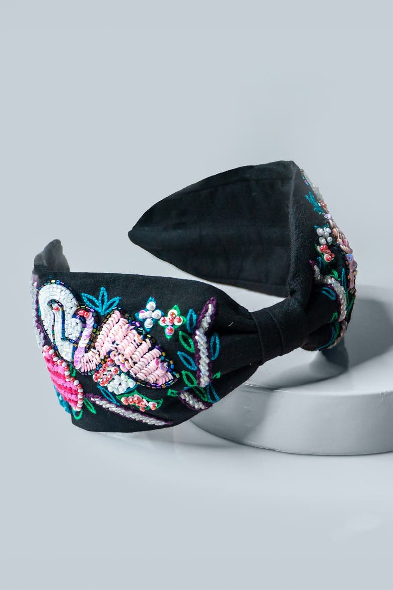 Swan Knotted Headband - Black, Alternate, color, Black