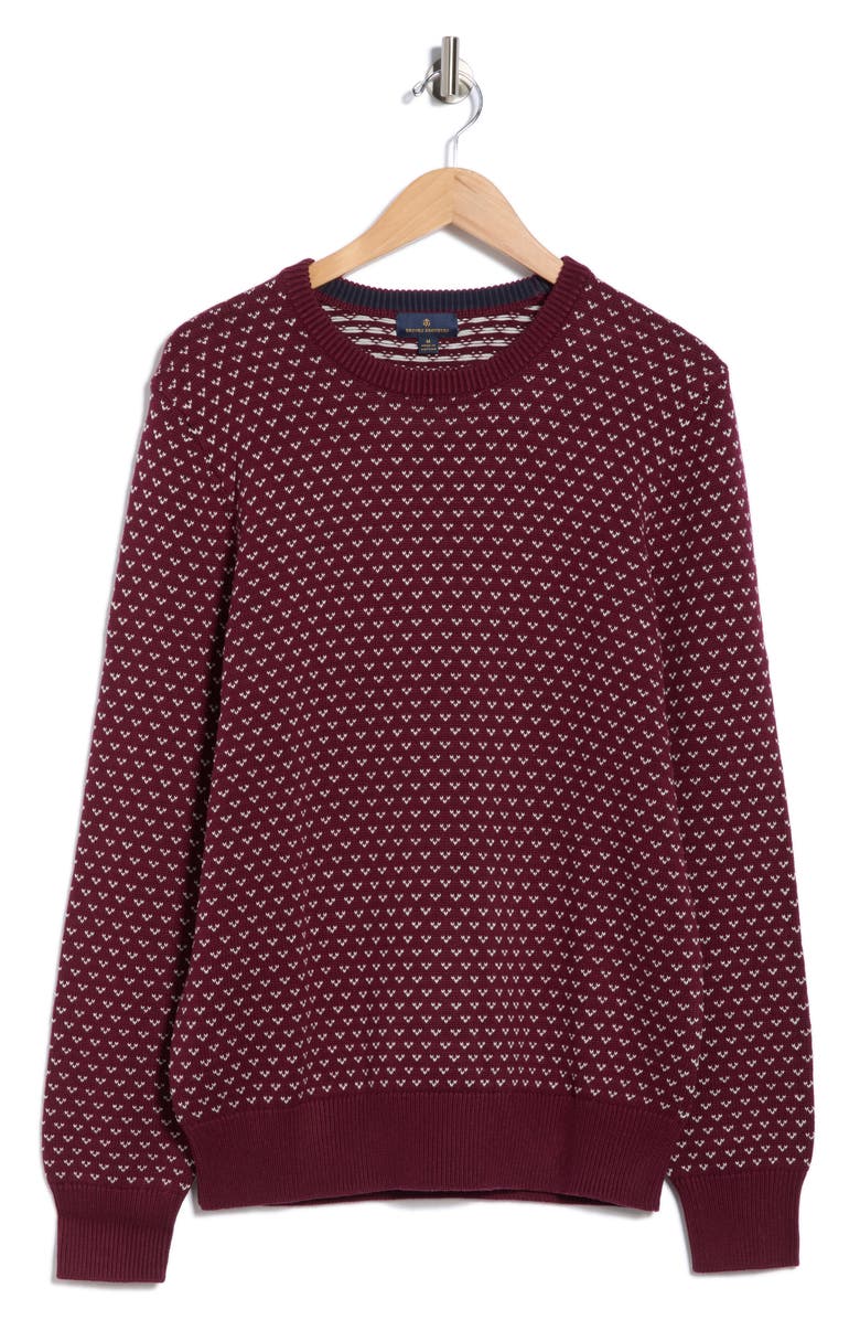 Brooks Brothers Winter Dot Cotton Sweater, Alternate, color, Burgundy Winter Dot