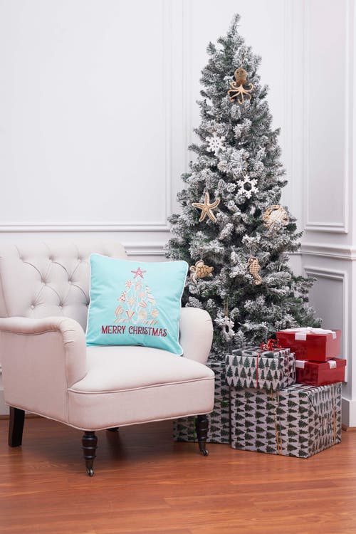 C & F Home C&f Home Merry Christmas Seashells Aqua Pillow In Blue