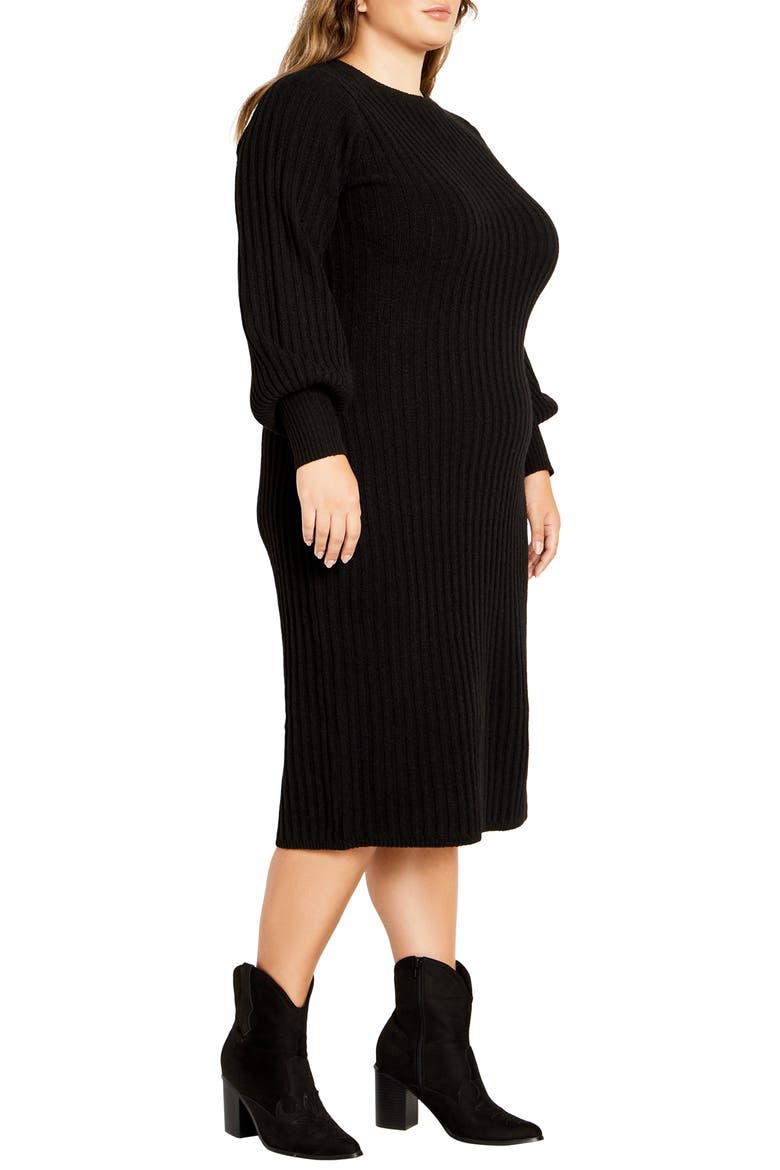 Saskia Long Sleeve Rib Sweater Dress, Alternate, color, BLACK