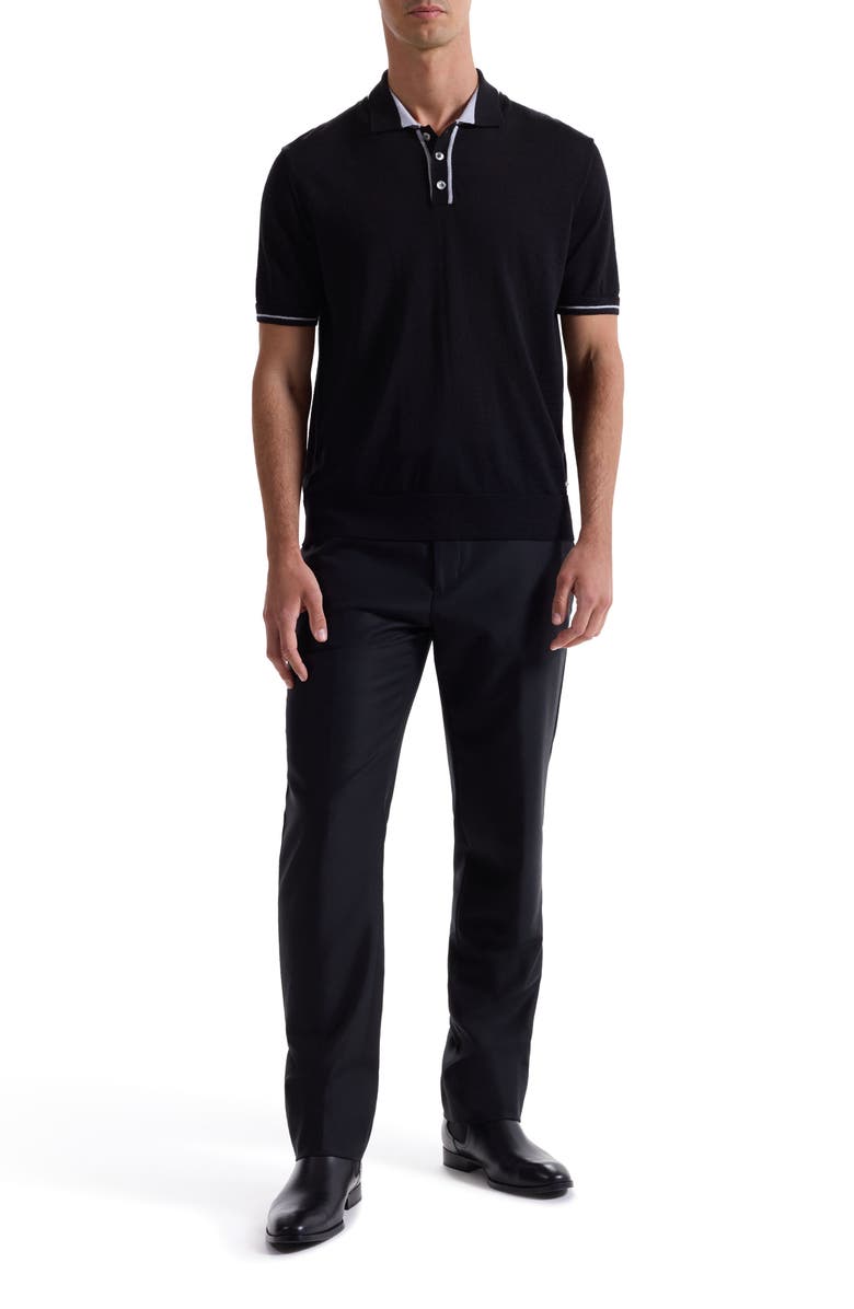 Bugatchi Three Button Merino Wool & Silk Polo, Alternate, color, Black