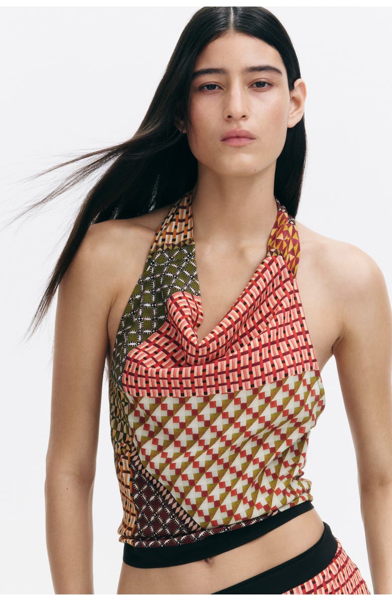 H&M Cowl-neck Halterneck Top, Alternate, color, Burgundy/Orange
