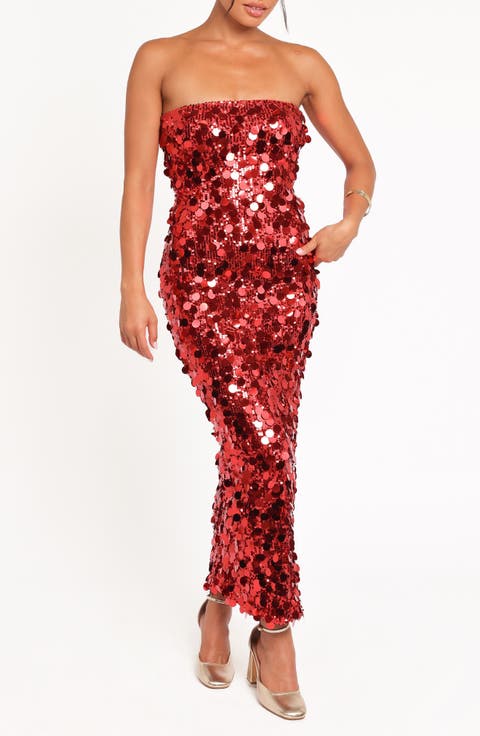 Karlie Sequin & Paillette Strapless Maxi Dress