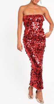 Petal & Pup Karlie Sequin & Paillette Strapless Maxi Dress