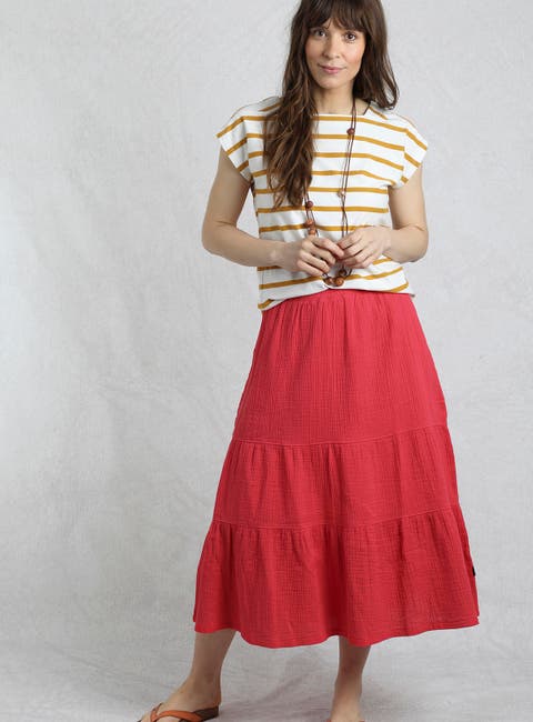 Lathika Tiered Midi Cotton Skirt