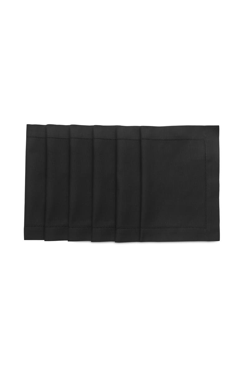 Solino Home Cotton Linen Hemstitch Placemats - Set of 6, Main, color, Black