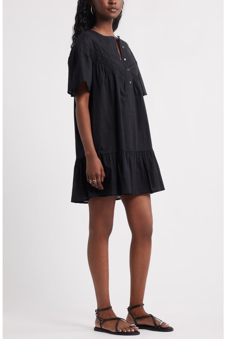 Lace Yoke Cotton Shift Dress, Alternate, color, BLACK