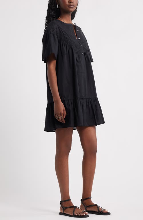 Treasure & Bond Lace Yoke Cotton Shift Dress In Black