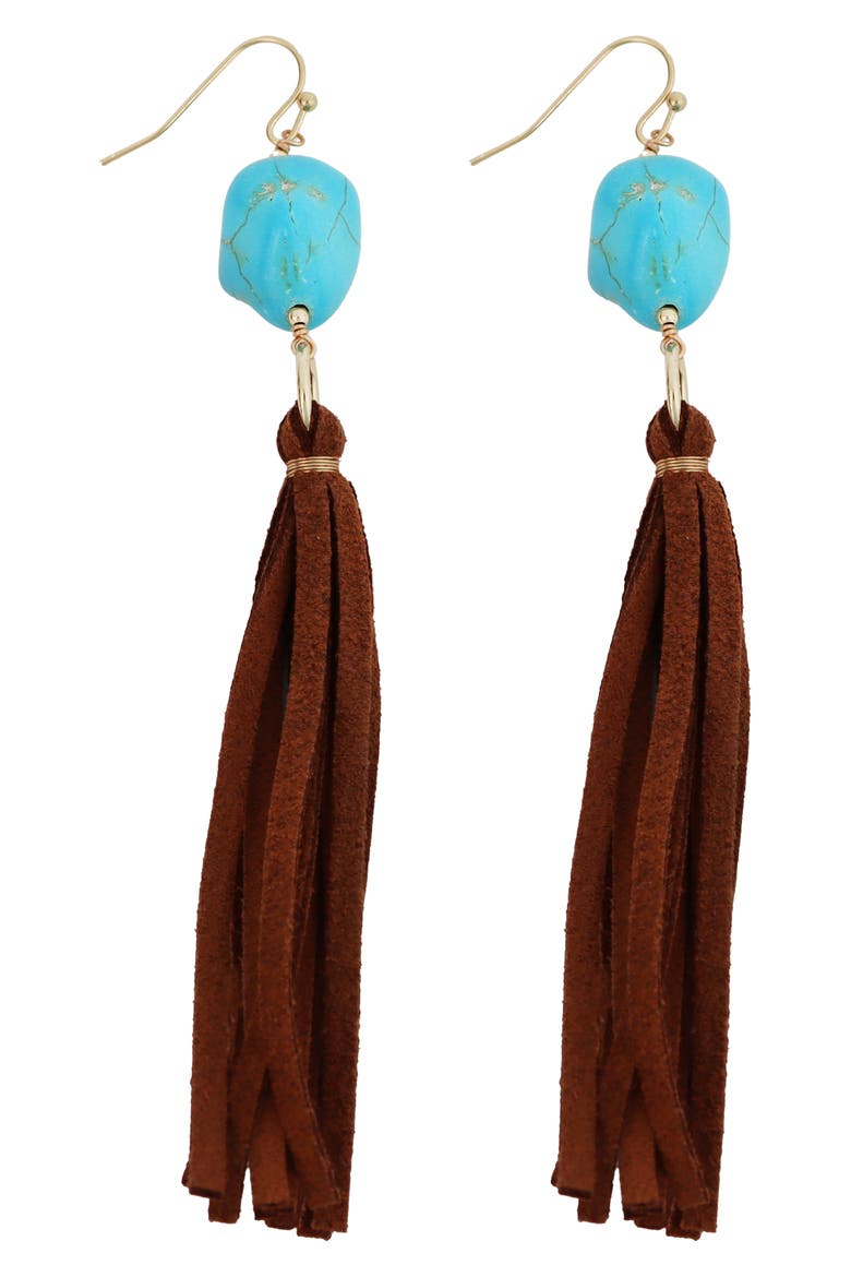 Turquoise Leather Tassel Earrings, Main, color, TURQUOISE